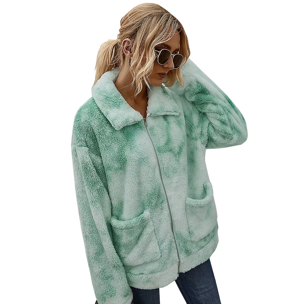 

Winter lapel loose temperament warm tie-dyed fur coat women