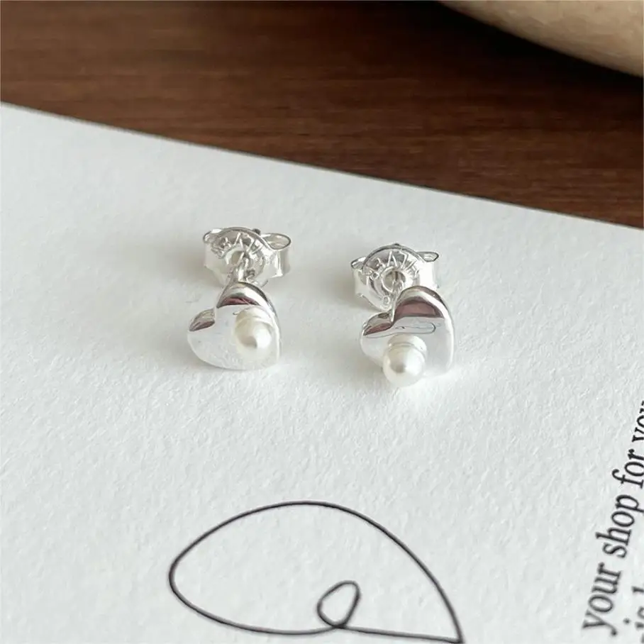 

VIANRLA 925 Sterling Silver Jewelry Daintiness Earrings Heart Shape with Pearl Earring For Women Free Laser Logo