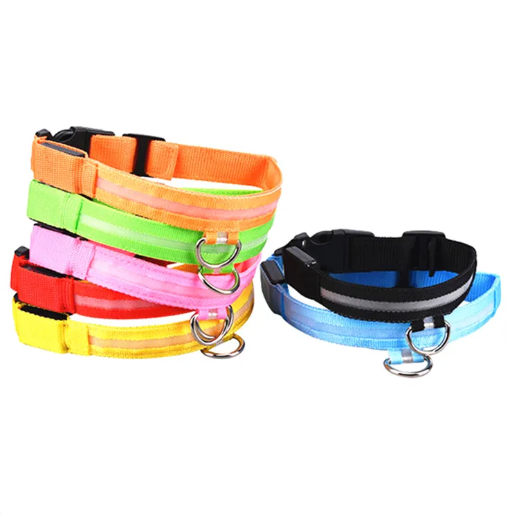 

Wholesale USB rechargeable colorful Nylon webbing led dog collar leash, Red/blue/orange/yellow/green/pink/white