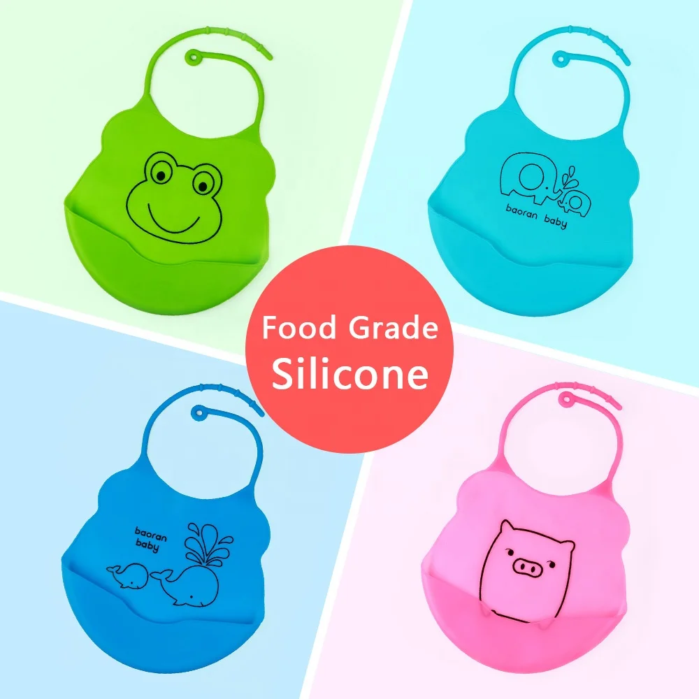 

BPA Free Waterproof Silicone Baby Bib Food Catcher Baby Silicone Baby Bib Waterproof Set, 5 color
