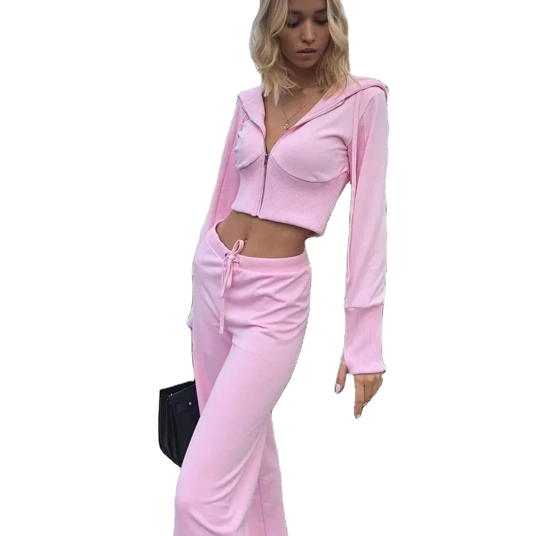 

Women Two Piece Sweatsuit Set Crop Top With Zipper And Long Pant Jogger Sports Workout Sets, Black.pink.red