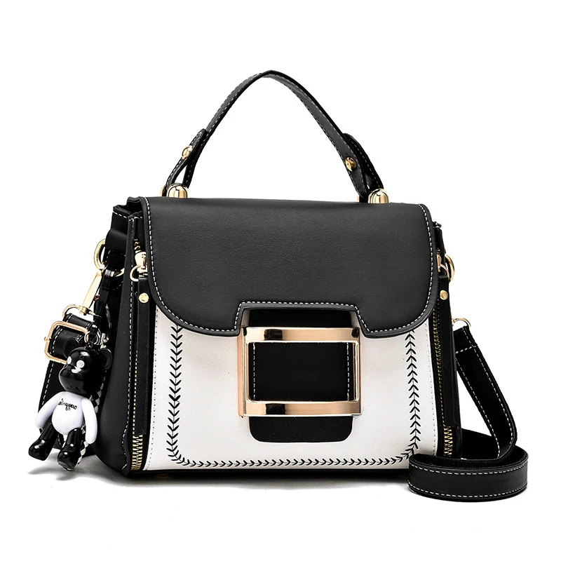 

Embroidery pu leather lady shoulder bag soft pu leather ladies messenger bag with carton pendant, Red green pink black
