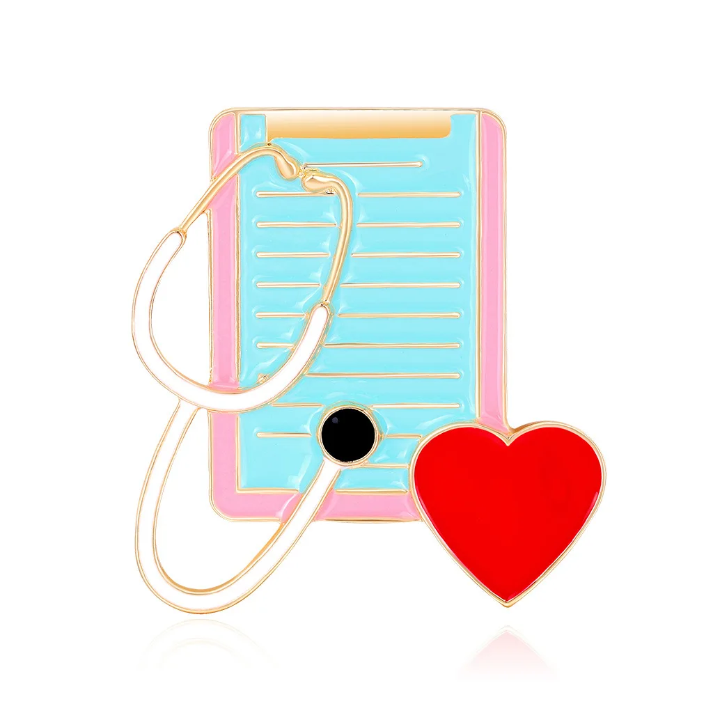 

DIY medical brooches for nurse doctor health pure colorful enamel red heart shape stethoscope sky blue clipboard Brooch Pins