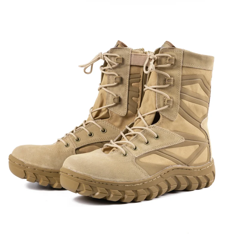 防滑橡胶大底棕色打击引导军队军靴无侧拉链