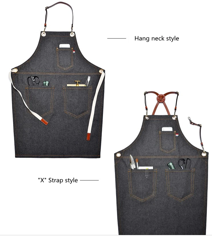 Hot Sale Restaurant Work Uniforms Shop Overalls Denim Apron With Tool