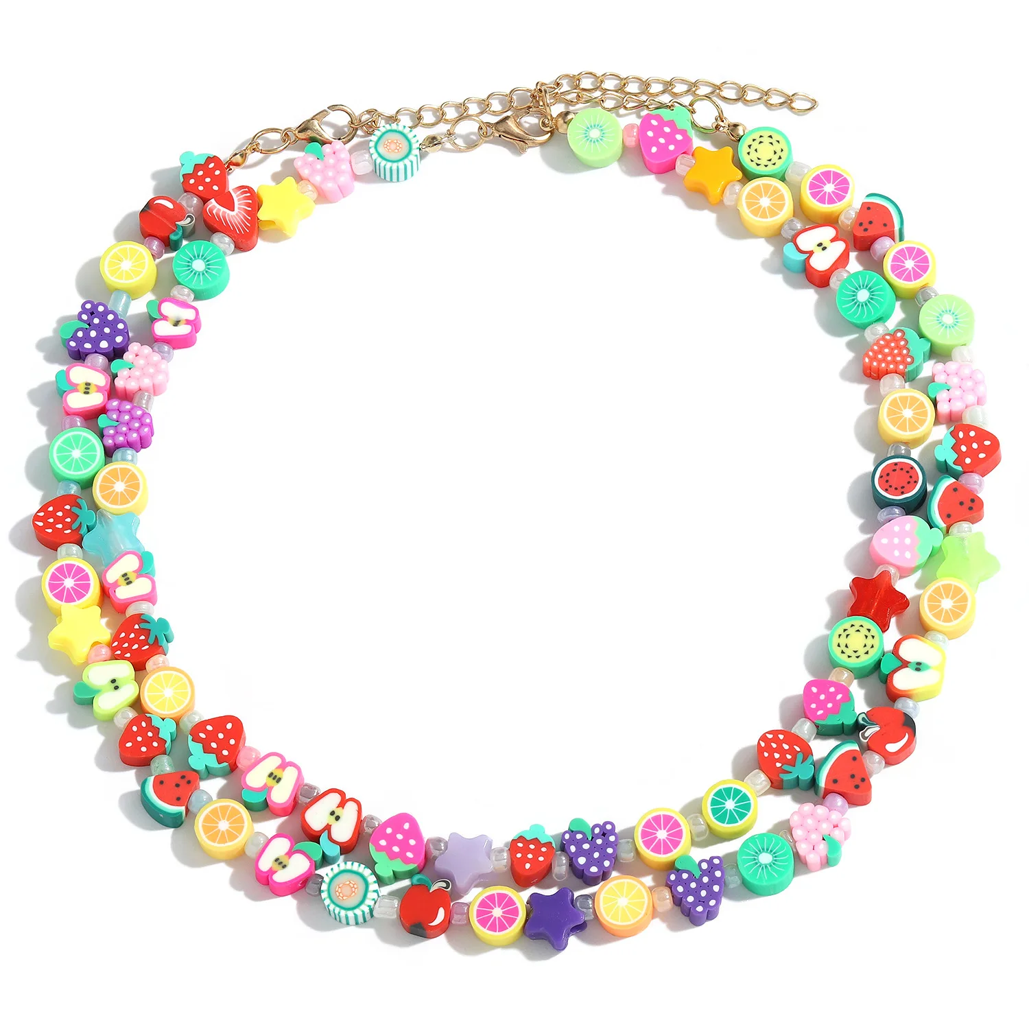 

2021 New Trendy Colorful Geometric Beaded Fruit Rice necklace Set for Woman Fashion Girl Summer Party Jewelry Gift, Gold and black