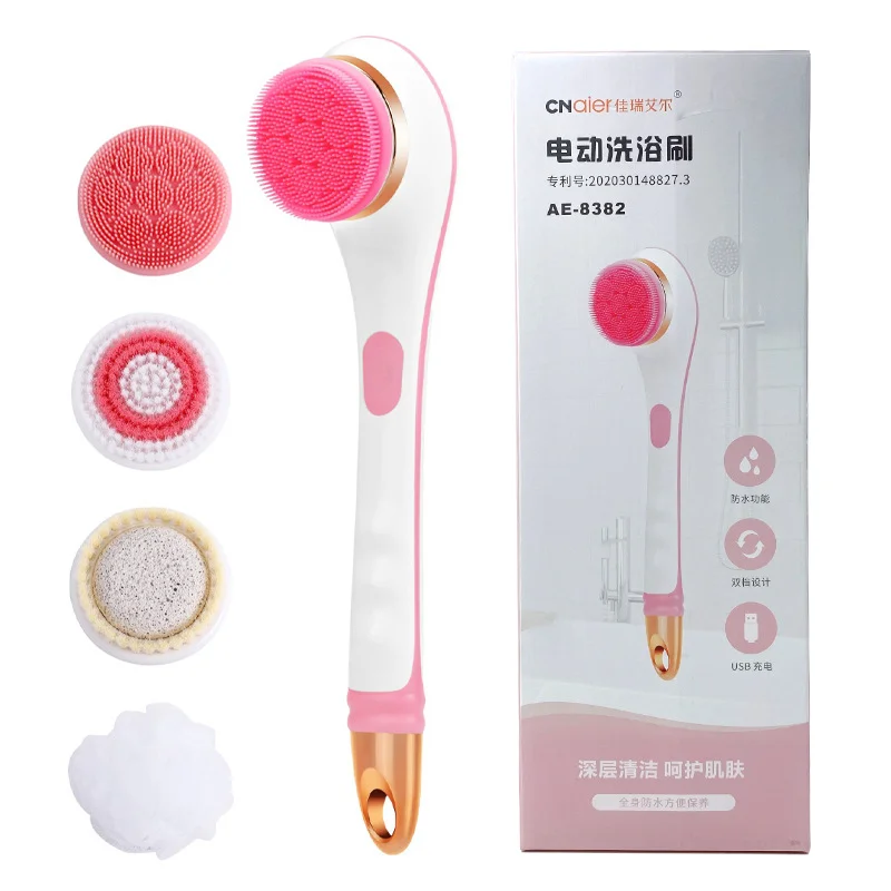 

Professional Long Handle Massage silicone bathroom cleaning Exfoliating Rotation Shower Brush, 2 colors