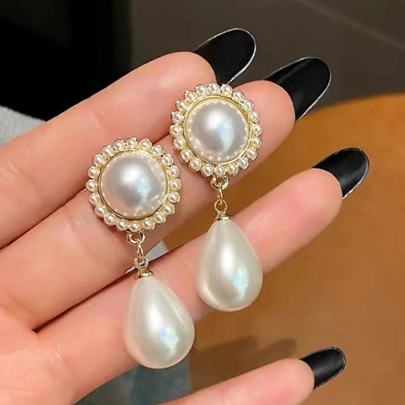 

2021 New Geometric Round Square Pearl Drop Earrings Rhinestone Imitation Pearl Stud Earrings Boucles D'oreilles, Colorful