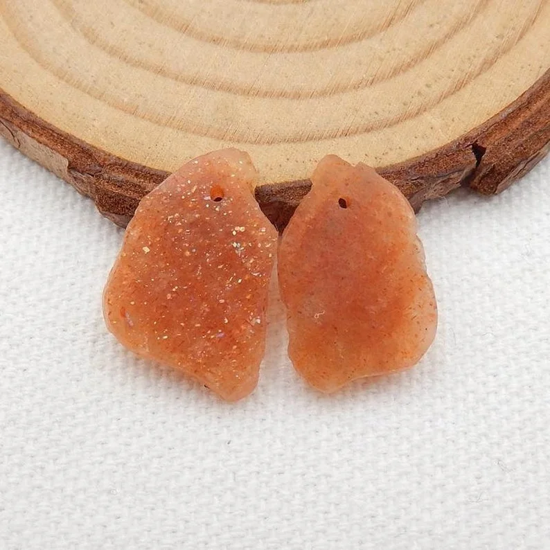 

Jewelry Making Supplies Nugget Orange Sunstone Earrings Stone Pair Stone For Earrings Making, 18x13x3mm, 2.4g