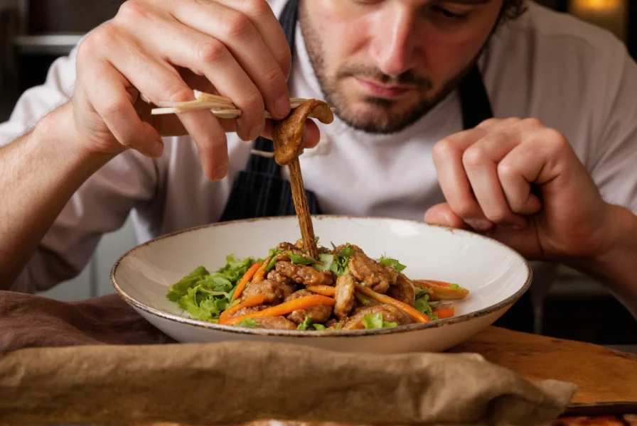 Chef preparing signature dish at Red Ginger restaurant in Iowa City showing attention to detail and fresh ingredients