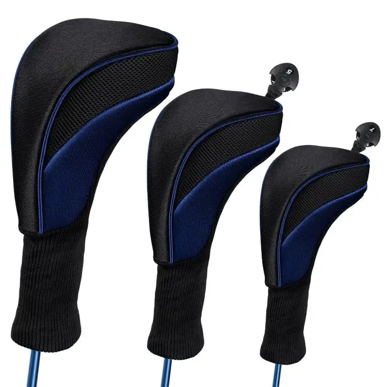 

3pcs Long Neck 1680D Knit Head Covers for Golf Club Fits All Fairway and Driver Clubs, Black,black red,black white,black blue,black white blue