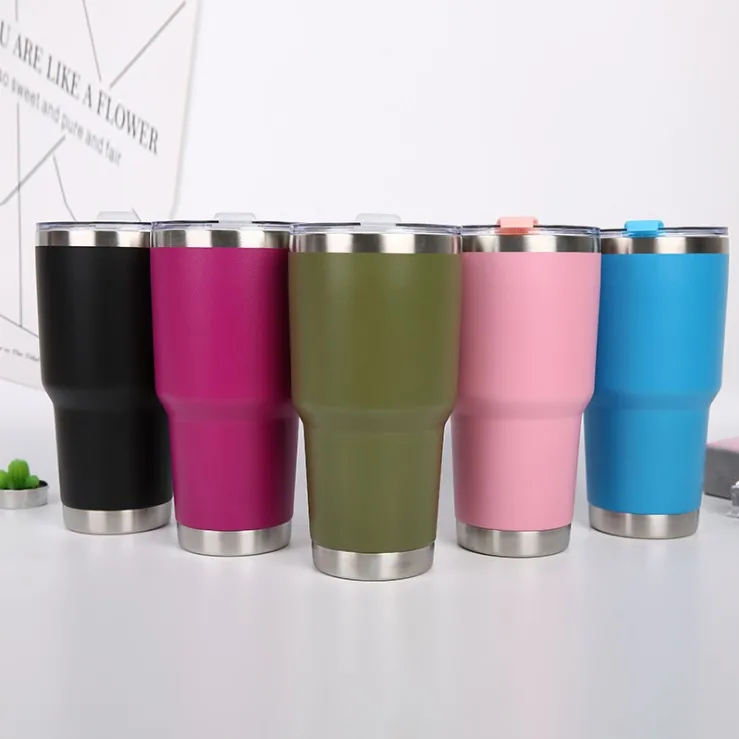 

30oz Powder Coated Regular Mug Double Wall Coffee Cup with Lid Stainless Steel Car Tumbler, Customized
