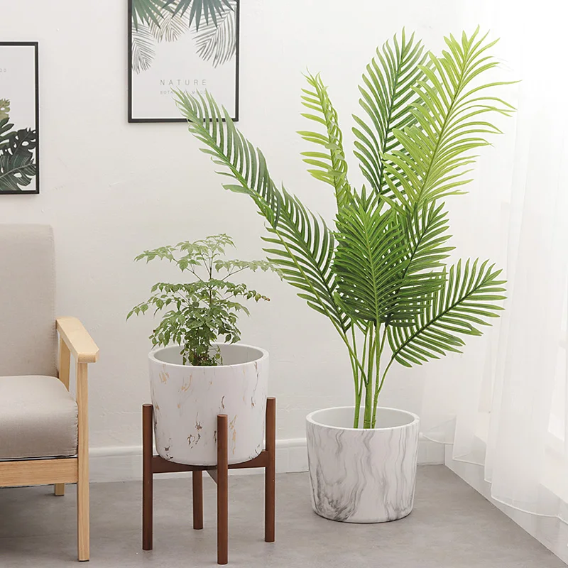 

Hot sale indoor 12 inch large marble plant pot big ceramic flower pot with wooden stand, White