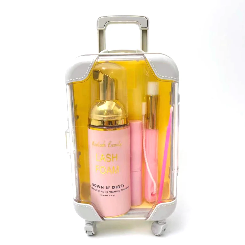 

Shampoo kit With Brushes + customized bottle +private label + pretty bag For Lash Bath Daily Eye Lash Wash cleanser foam, Transparent