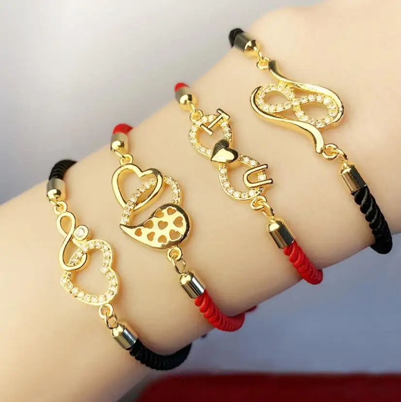

ins design love peach heart bracelet female girlfriends couple gift black red string bracelet female, Gold