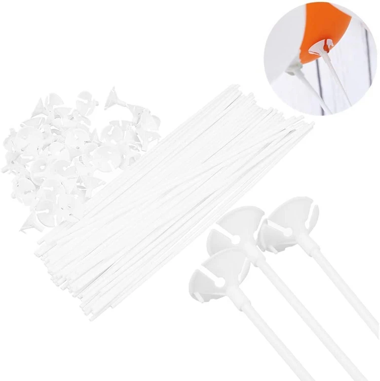 Caydo 50 Pieces Plastic White Balloon Sticks Holders and Cups for Party 