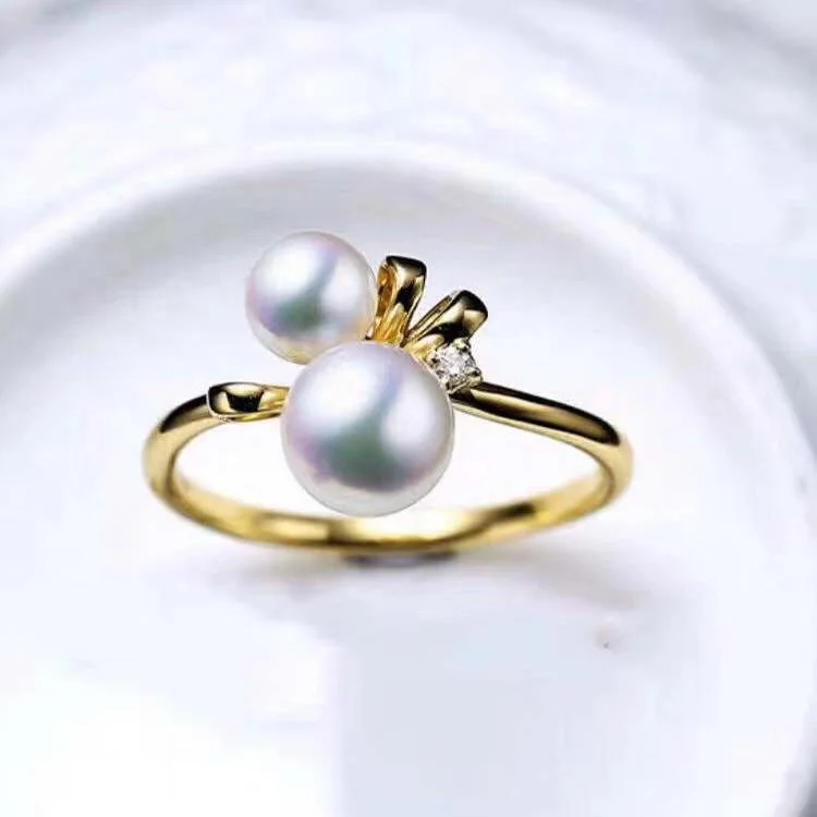 

4-6 mm DIY Pearl Ring 925 silver Accessories Natural freshwater Pearl rings 925 Sterling Silver With Gold Plated simple style