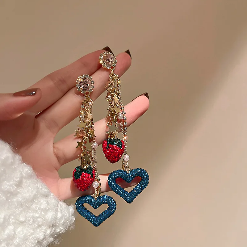 

fashion strawberry star dangling drop blue heart earring