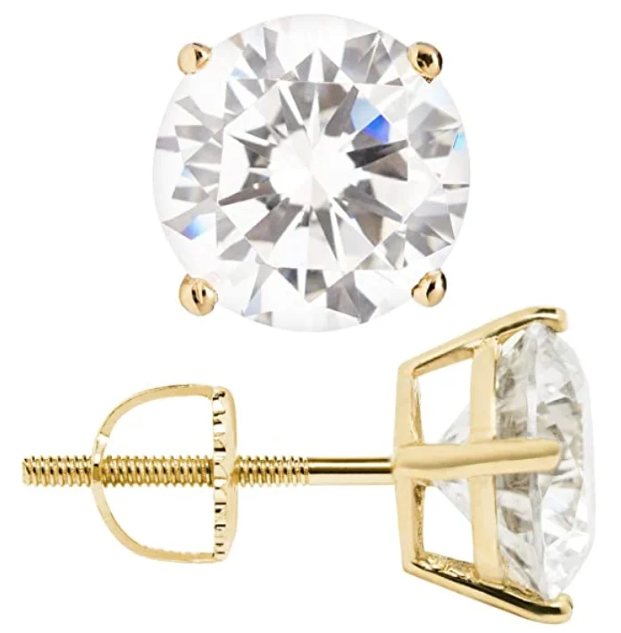 

Gold Stud Earrings Round Cut Cubic Zirconia Screw Back Posts C2297