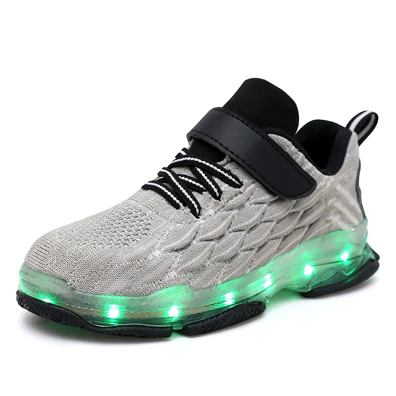 

Boys and girls children's shoes fly woven breathable fish scales seven colored light shoes