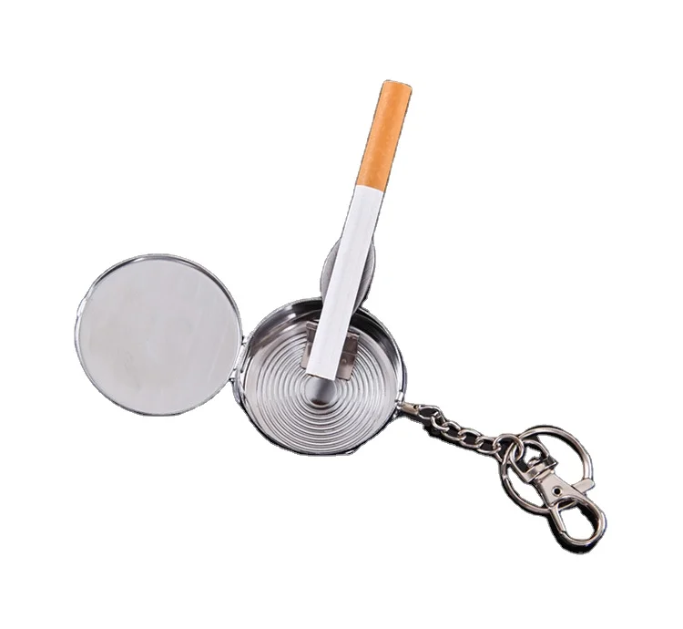 

Stainless Steel Portable Pocket Ashtray/Vehicle Cigarette Ashtray Mini Ashtray with Key Chain and Cigarette, Silver