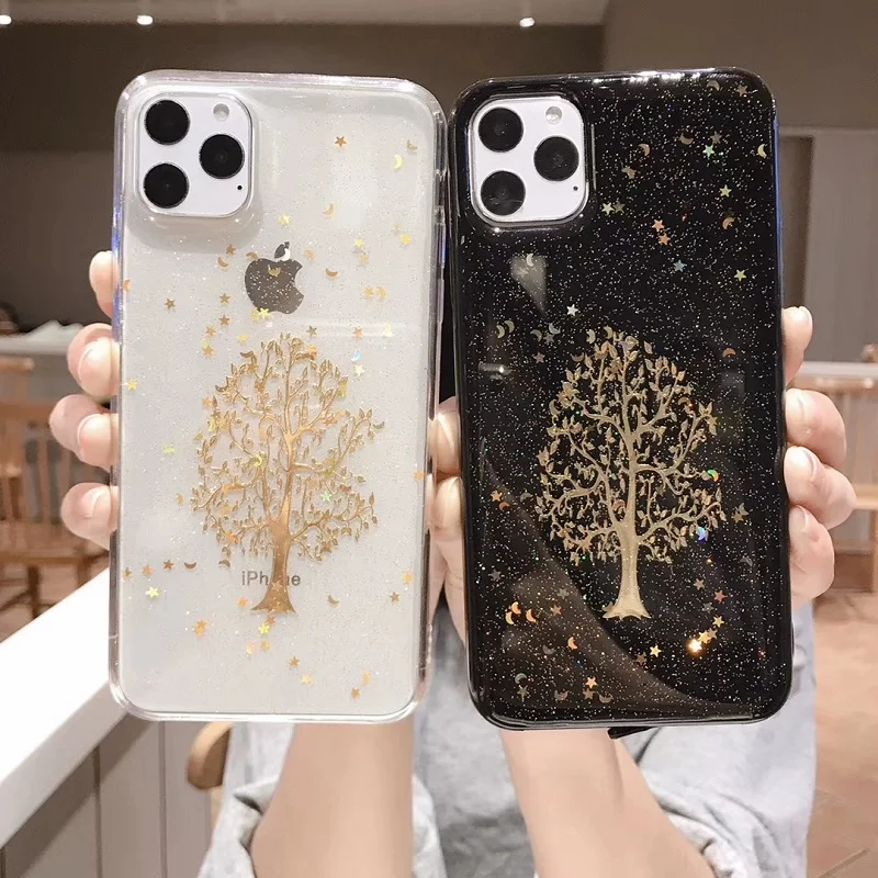 

Trend cartoon tree Four corners drop proof Lens protection IMD Silicone Soft For iphone 11 pro max