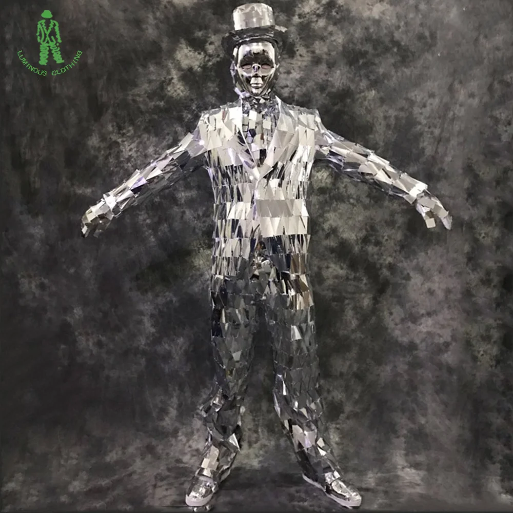 

Hot sales Reflective Mirror Clothing Suit Silver Mirror Costumes DJ Club Show Stage Performance Dance Sequin costumes