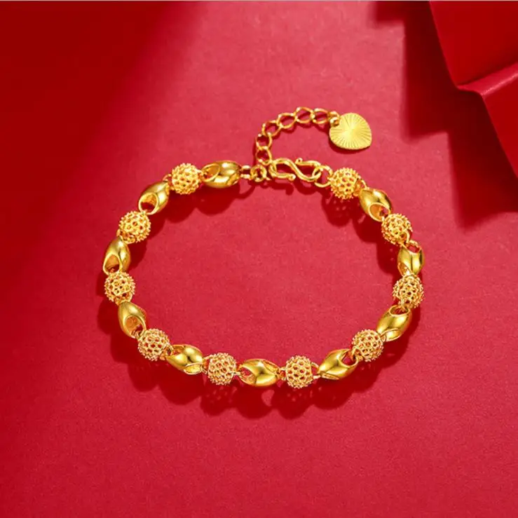 

Hollow out beads bracelet Gold plated bracelet fashion Women bracelet 24k gold chian Free shipping party jewelry gift