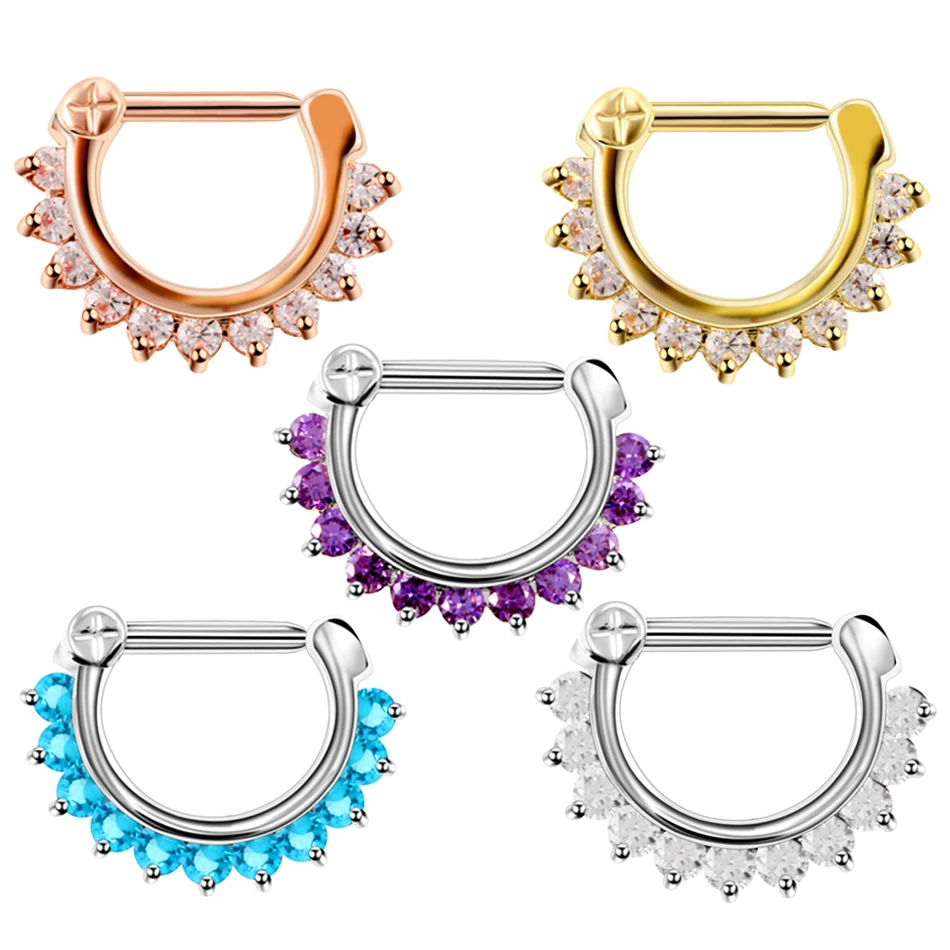 

16g Steel Crystal Cartilage Earring Clicker Nose Rings CZ Ear Septum Helix Daith Clicker Piercing Jewelry