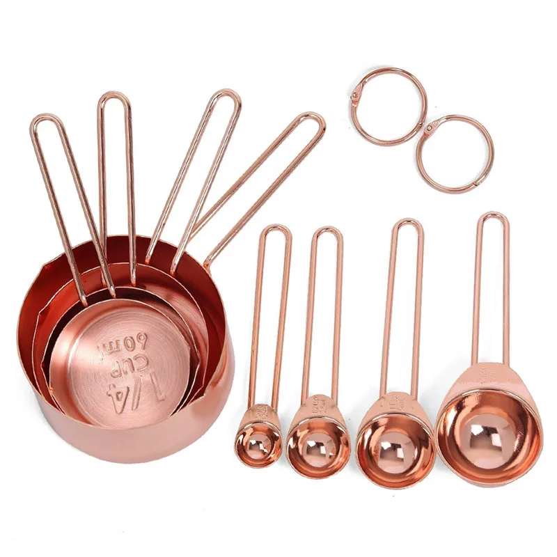 

Lfgb Certificated Home Kitchen Bake Tool Set Stainless Steel Rose Gold Measuring Cups And Spoons Set Of 8, Customized
