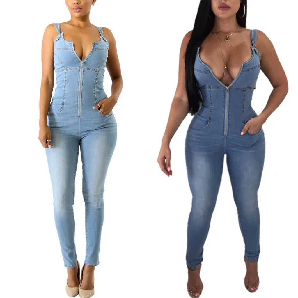 

2020 New Fashion Jeans Denim Sexy Halter Jumpsuit Rompers for Women Jean Material Clothing Woman High Qualtiy Straight Vintage, Customized color