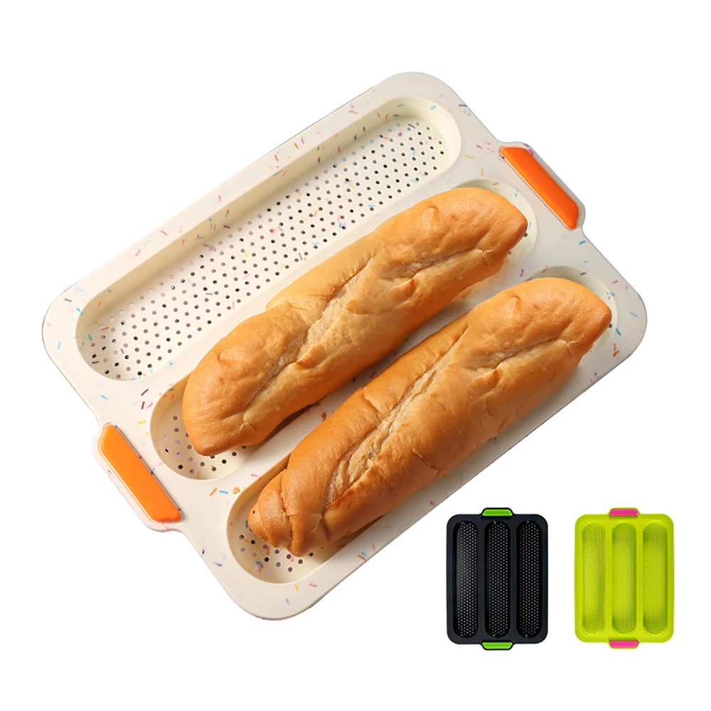 

Baguette Baking Tray Non-stick Perforated Silicone Sandwich French Bread Roll Pan Loaf Mold Bread Crisping Tray for Cakes Breads, Green,grey,white