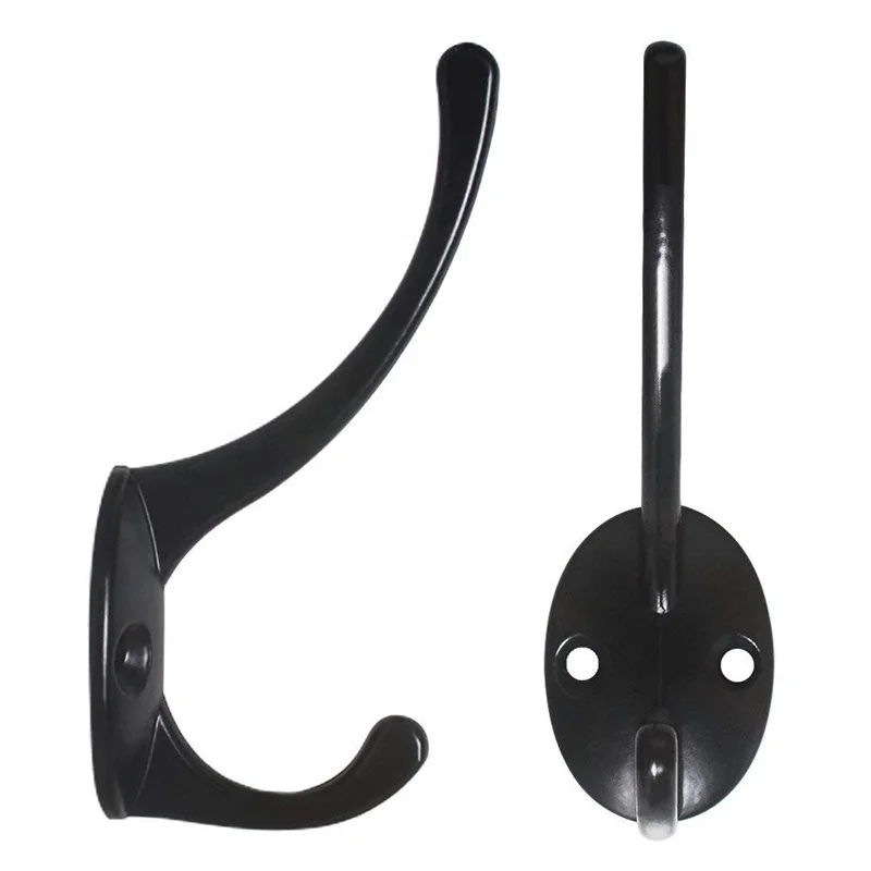 

Heavy Duty Coat Hooks Wall Mounted for Hat hardware Dual Prong Retro Coat Hanger with 2 Screws Black Color