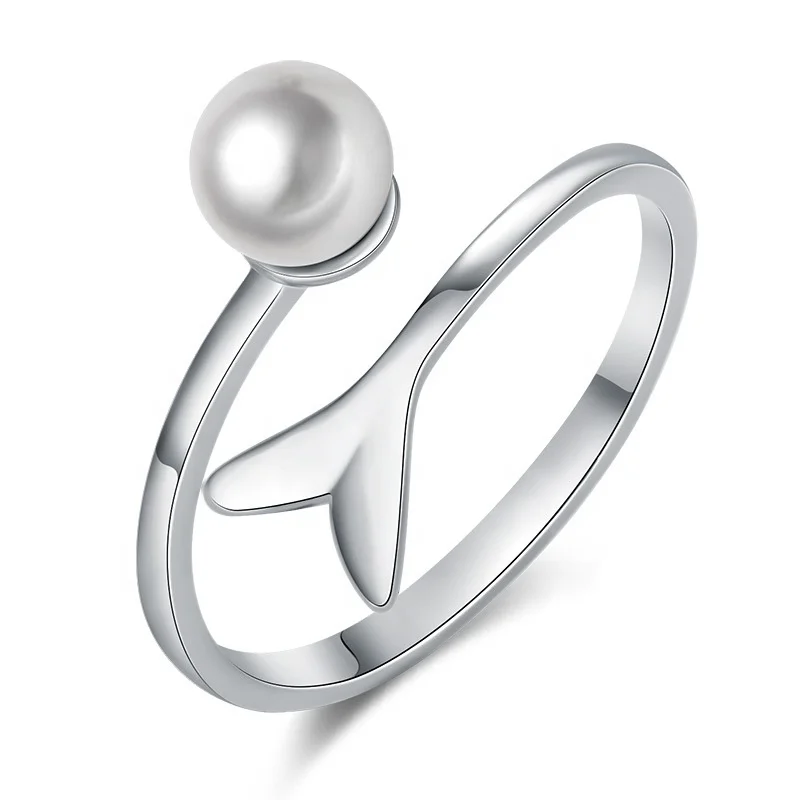 

Lead And Nickel Free Jewelry Freshwater Pearl Fish Tail Ring, White, rose gold