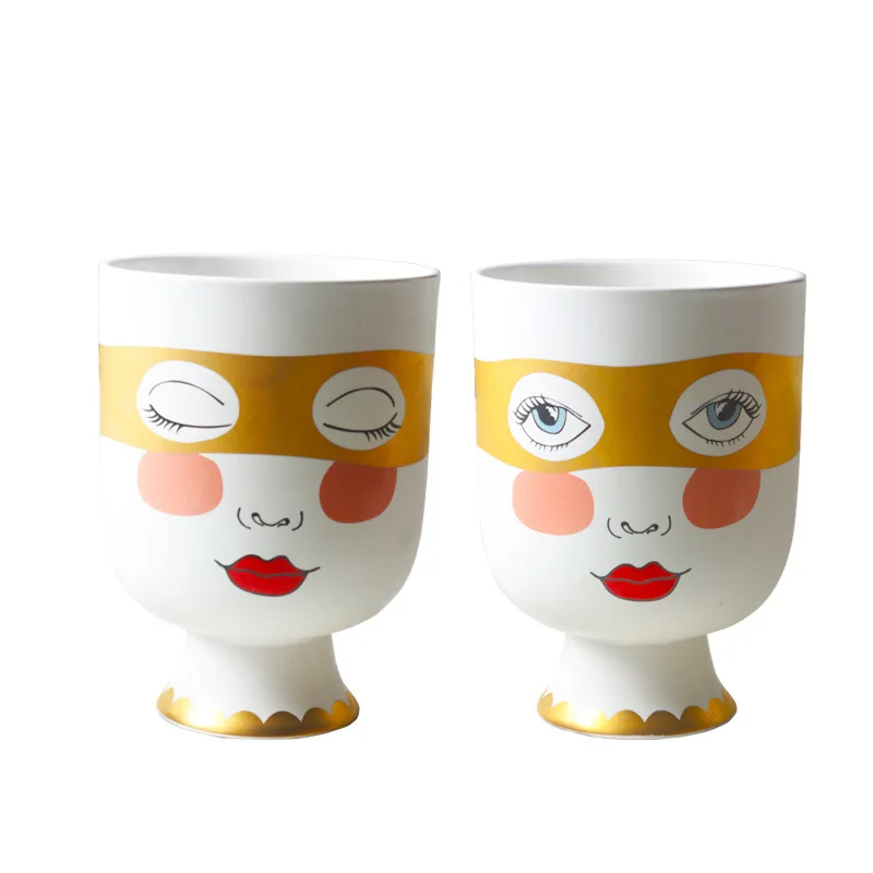 

HY European double-face ceramic vase matte golden floral flower arrangement porch soft decoration for home