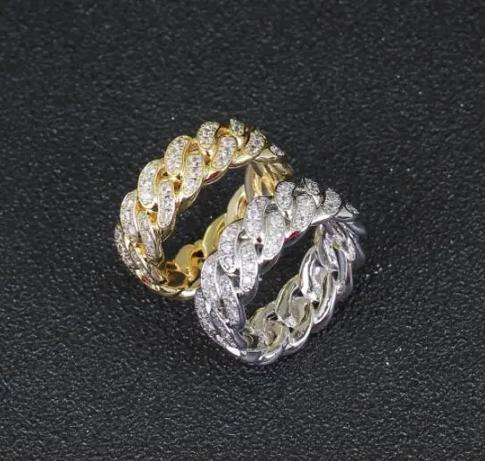 

Hip Hop 8mm Zircone Iced Out Ring Diamond Cuban Link Rings, Picture