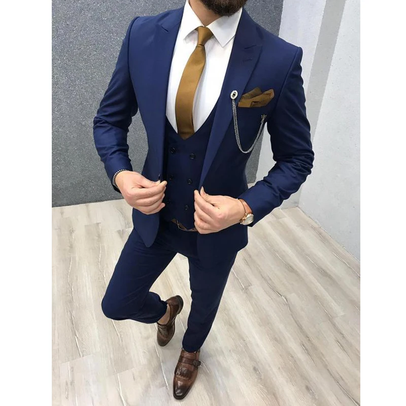 blue three piece suit wedding