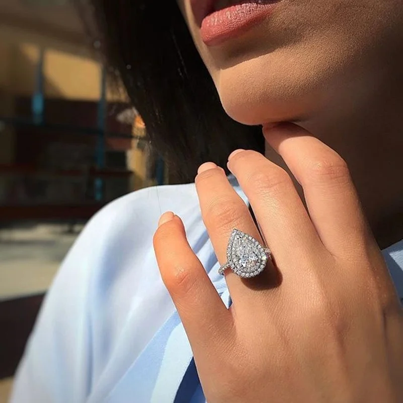 

2020 New Luxury Pear Solid 925 Silver Plated Engagement Ring For Lady Anniversary Gift Rings