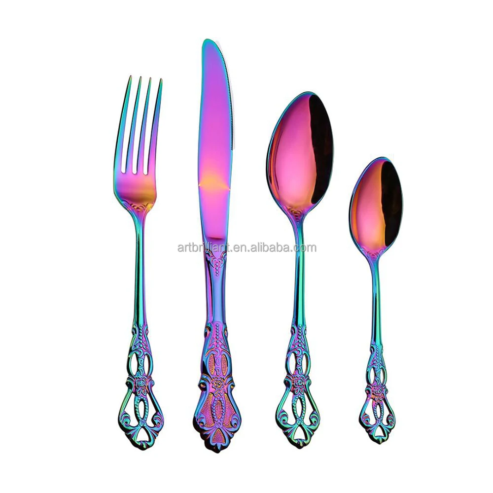 

Small MOQ flatware 4pc rainbow cutlery 30pcs set luxury cutlery set for party rent