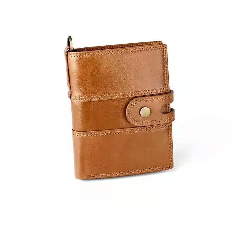 

New men's RFID anti-theft cow leather wallet multi-card three folding zipper coin purse