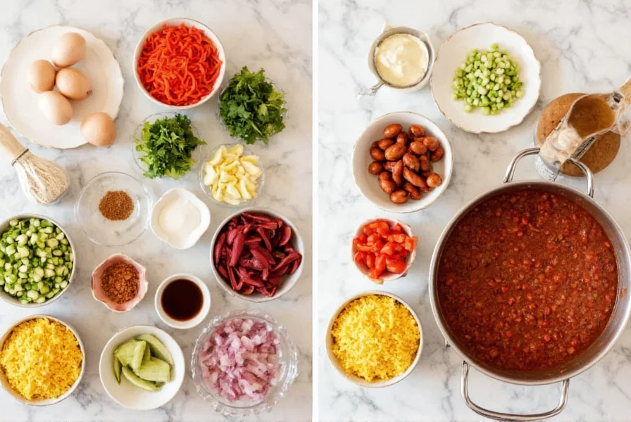 Step-by-step preparation of Washington Post turkey chili with ingredients arranged neatly on counter