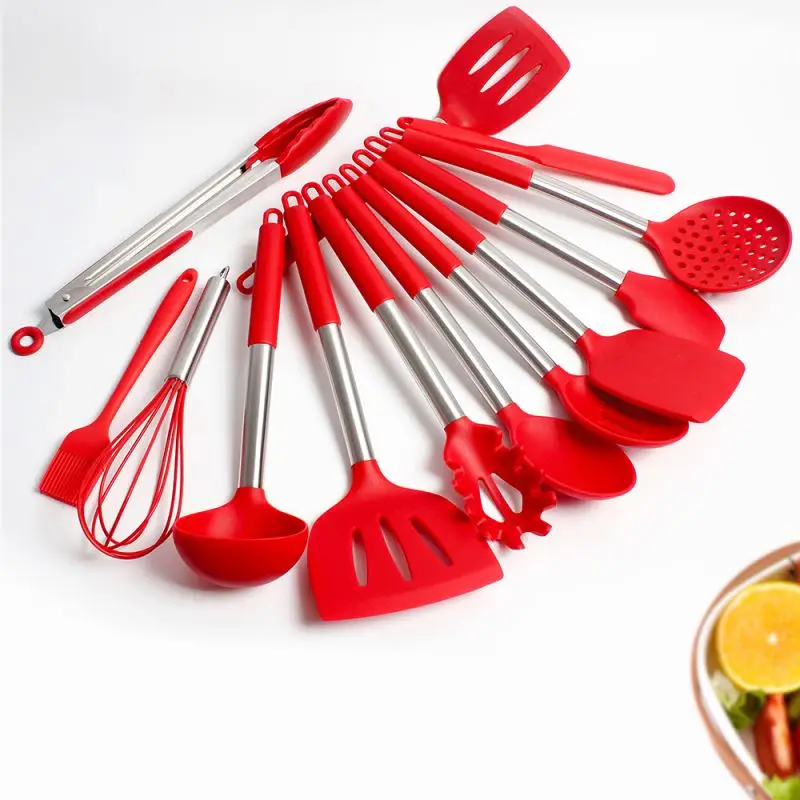 

Kitchenware 11pcs Silicone Kitchen Utensils Sale Cooking Utensils Set With Wooden Handles