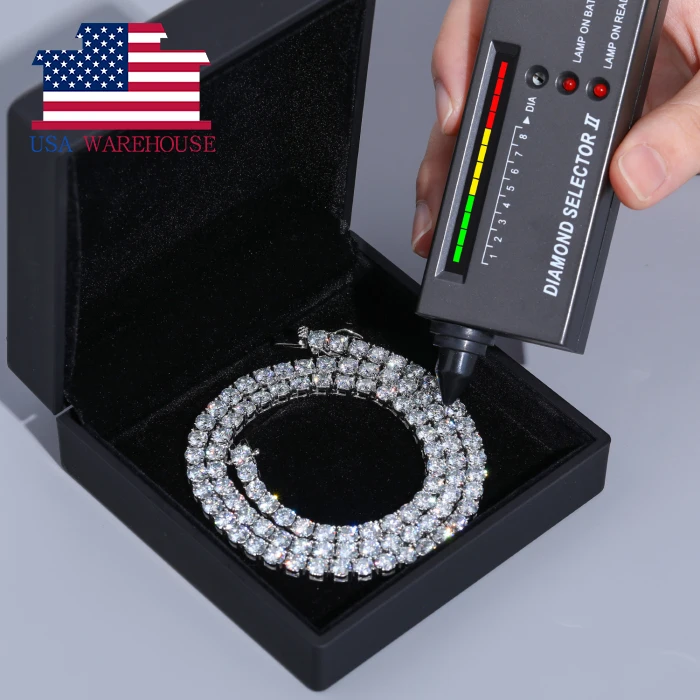 

7 Days Fast Delivery Iced Out 925 Sterling Silver Pass Diamond Tester VVS Moissanite Diamond Cluster Tennis Chain Necklace