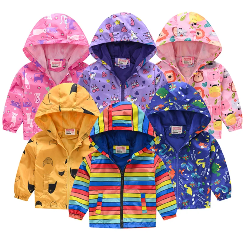 

Children Spring Long Sleeve Zipper Jacket Unisex Baby Cartoon Clothes Autumn Dinosaur Hooded Coat Windproof & Waterproof Tops