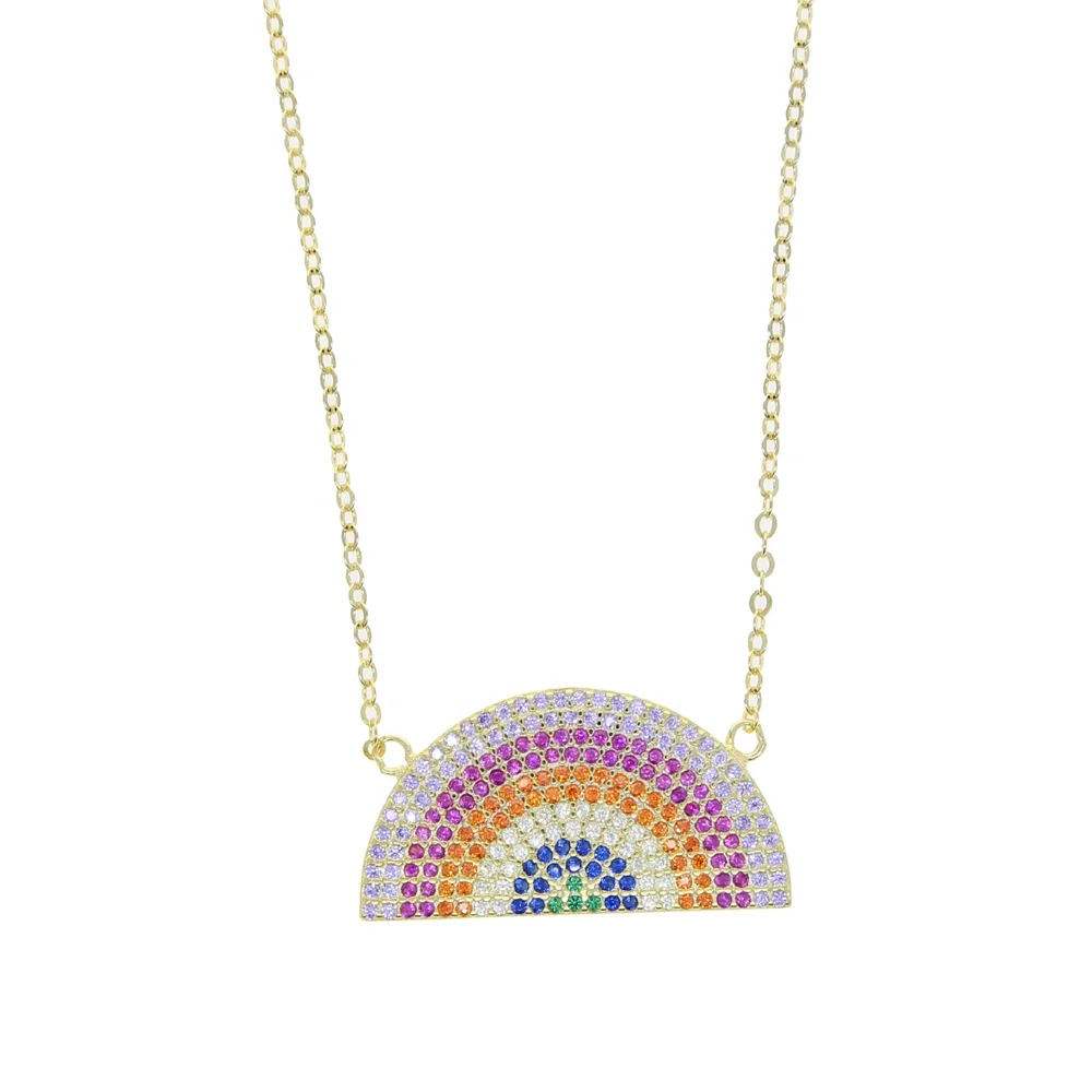 

micro pave rainbow pendant thin link chain women jewelry necklace, Customized