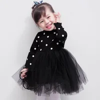 

New Fashion Fall Long Sleeves Girls knitted dots print tulle Dress New Princess Children autumn Dresses