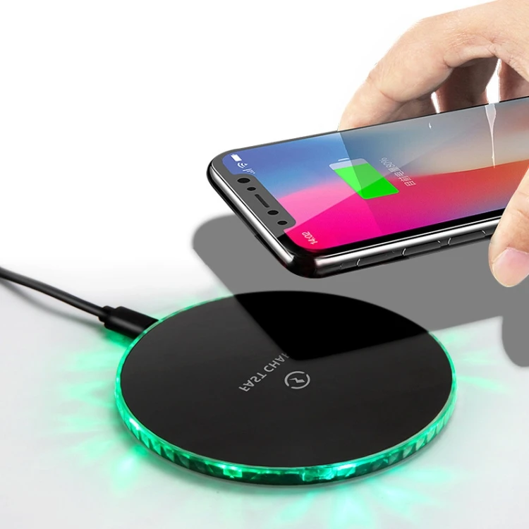 

2022 Wireless Charger quick charging 15W Smart Aperture Round Desktop Glowing Wireless Charger