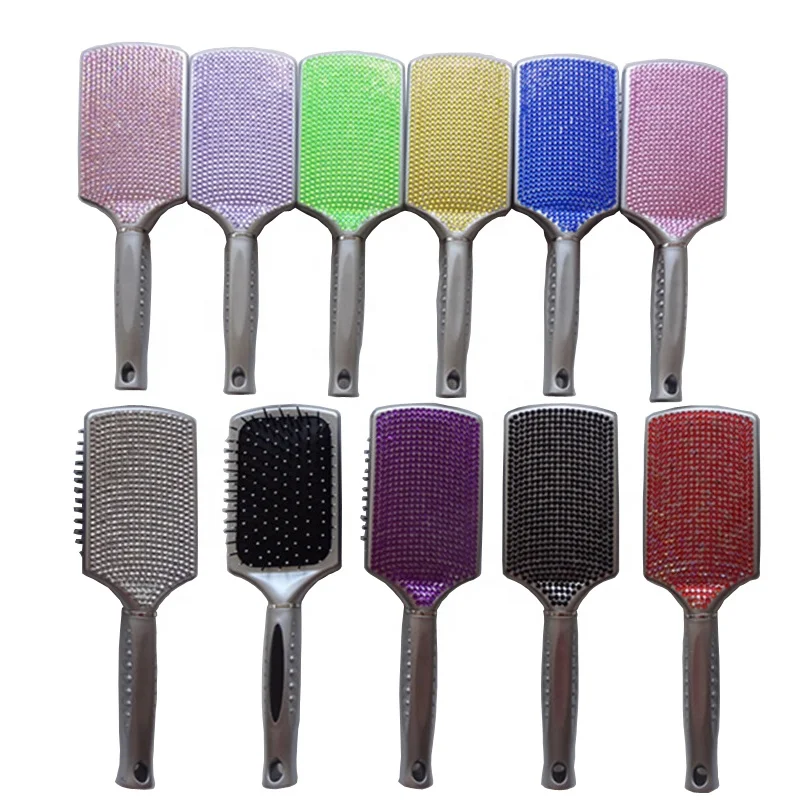

Hair Brush Private Label Bling Crystal Detangling Hair Brush Home Use and Salon Hair Styling Straightener Brush, Yellow blue pink black and custom color