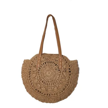 

Round Fashion Paper Weave Beach Bag Cosmetics Wallet Packaging Zipper Beach Tote Bag, Mix (as picture)