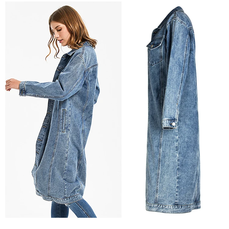

2021 hot sale new wholesale clothes women jeans jacket casual fashion oversized long denim jean jacket women's coat